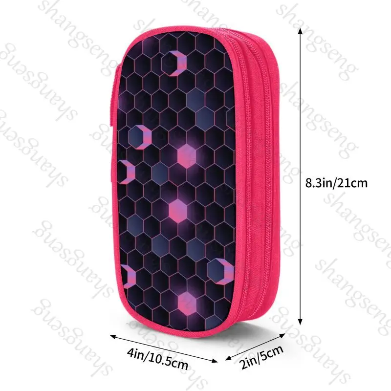 Honeycomb pattern Printed Large Capacity Pencil Case Stationery School Supplies Pouch Office Desk Kids Pen Case Box