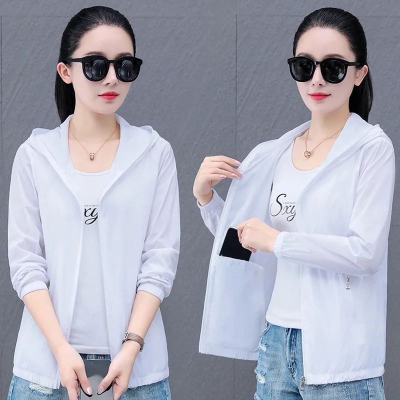 Outdoor Sunshade Anti-ultraviolet Ice Silk Quick-drying Hooded Sunscreen Women Summer Jacket Thin Versatile Female Casual Top