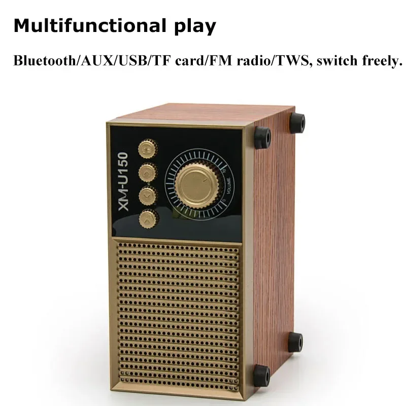 XM-U150 Wireless High Fidelity Sound Box Portable Speaker Retro Wireless Subwoofer Sound Box Wooden Bluetooth Speaker FM Radio