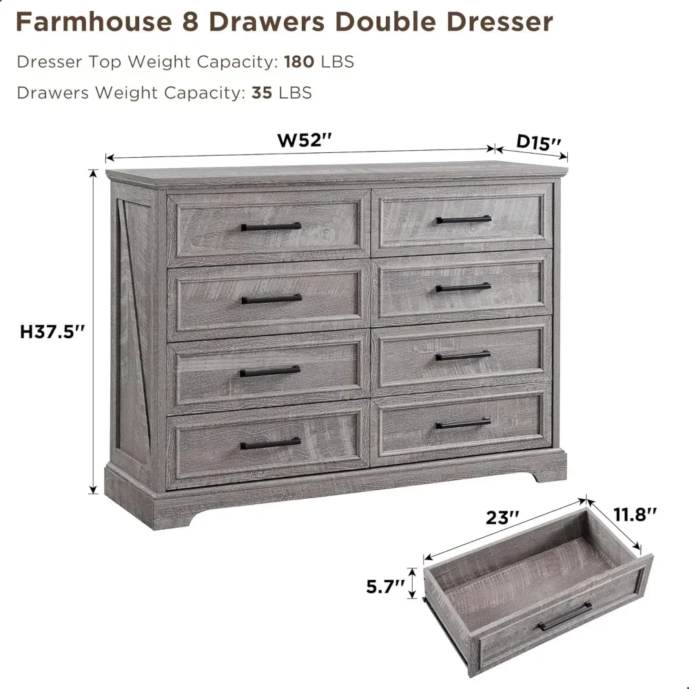 Farmhouse  Drawers Dresser Chests for Bedroom, Wood Rustic Chest of Drawers with Metal Handle