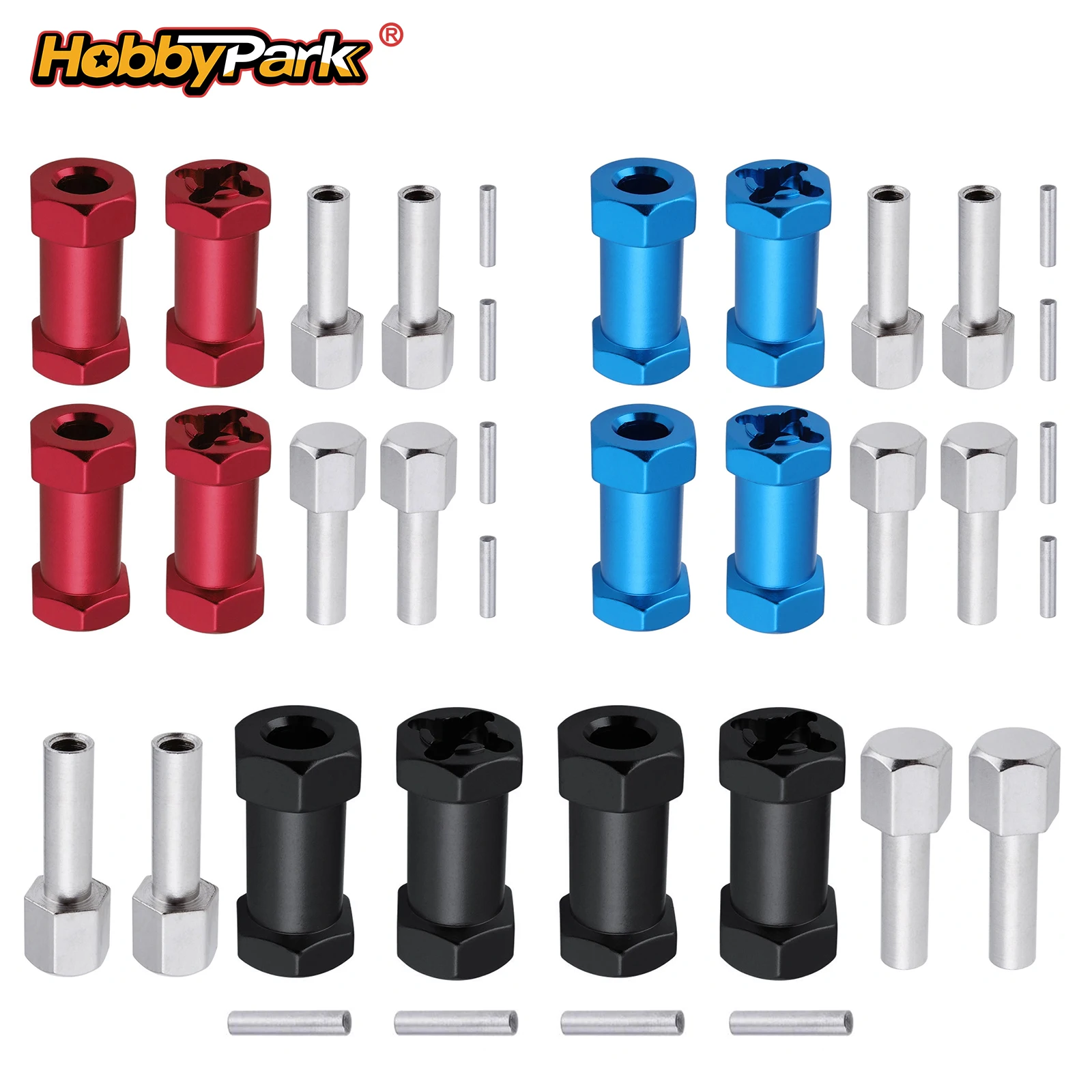 HobbyPark RC Radabstandshalter 12mm Sechskant-Antriebsnaben Kupplung Aluminium 25mm Offset-Verlängerung für 1/10 RC Crawler Autoteile 4er-Pack
