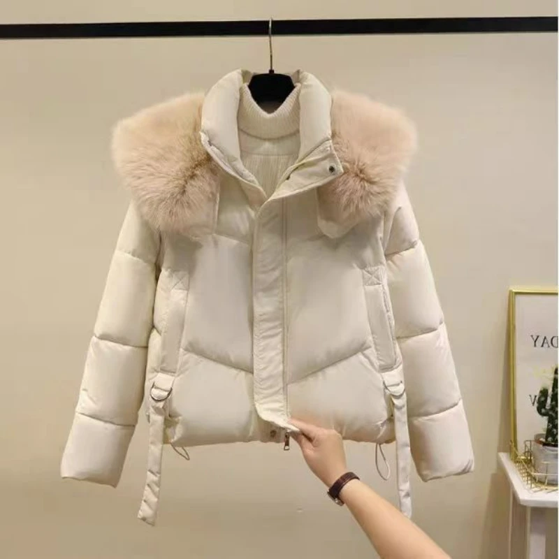 Winter Europäischen Schwarz Baumwolle gefütterte Mantel frauen Kleine Neue Senior Sinn Mode Große Haar Kragen Kurze Baumwolle gefütterte Jacke