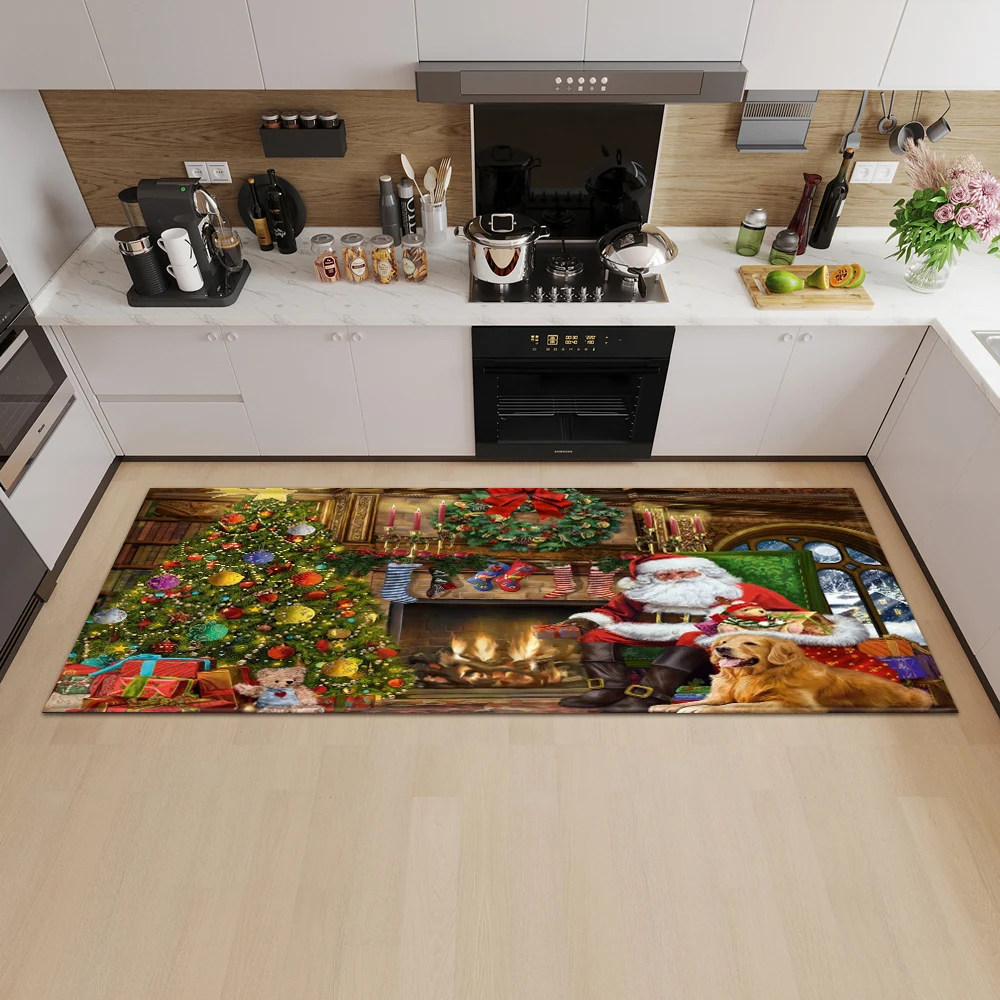 

Christmas Kitchen Mat Home Entrance Doormat Living Room Children Bedroom Floor Decor Carpet Hallway Bath Door Anti-Slip Foot Rug