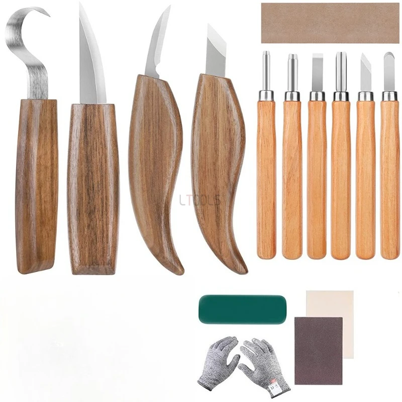 Wood Carving Tools Set with Walnut Handle Round Shank Gouges Chisels Scrapers Tools for Hand Carving Premium Quality Durable
