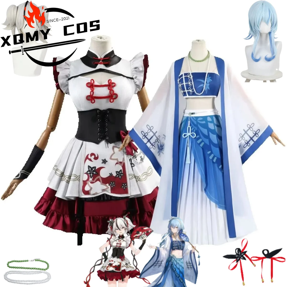 

XqAnime Shorekeeper Camellya Cosplay Costume Game Wuthering Waves The Black Shores Chun Linkage West Lake Hanfu Coat Dress Wig S