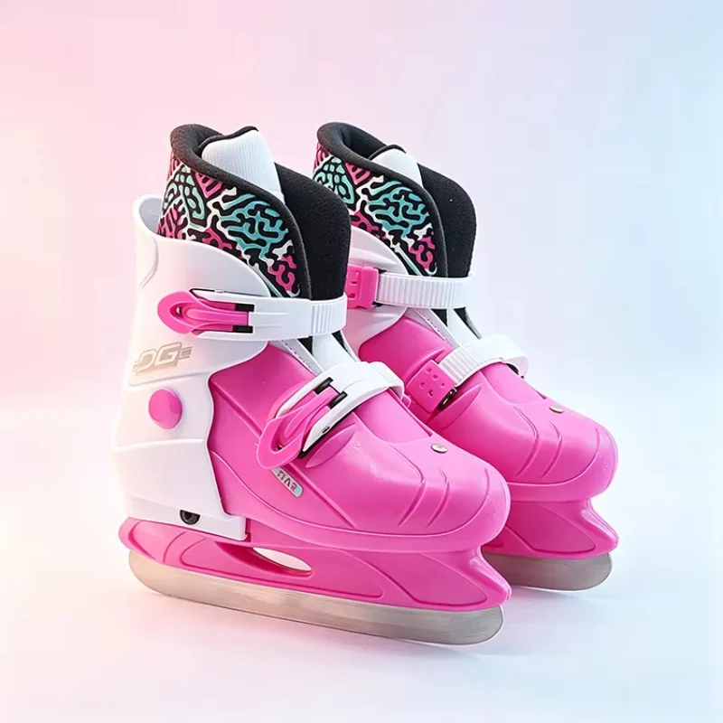 2027 Kids Adjustable Figure Ice Skates Stainless Steel Blade Pre Sharpened Ice Skate Boots Ice Skating Shoes Pink Blue Size 28-4
