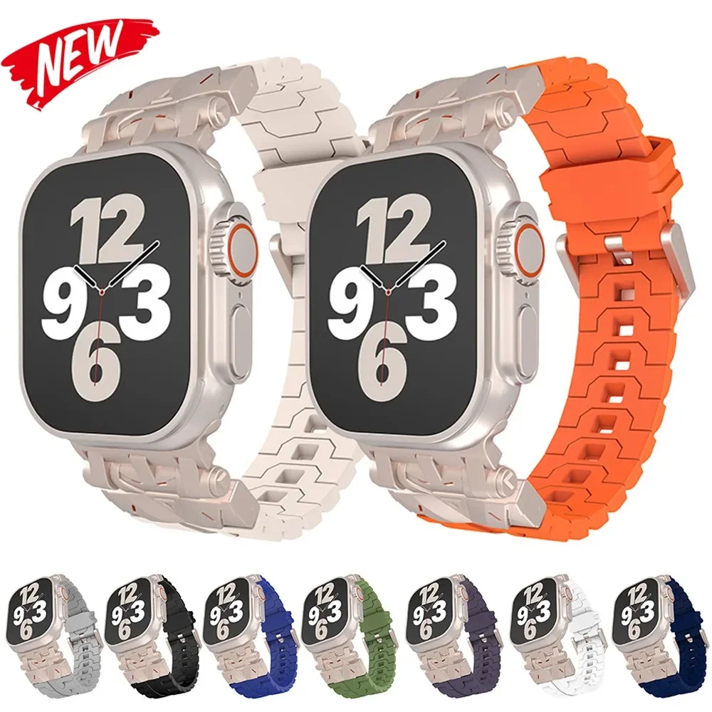 สําหรับ Apple Watch หัวสแตนเลสซิลิโคนสําหรับ iwatch10 9 8 7 6 SE Ultra2 49 มม.46 มม.45 มม.44 มม.42 มม.กีฬา band