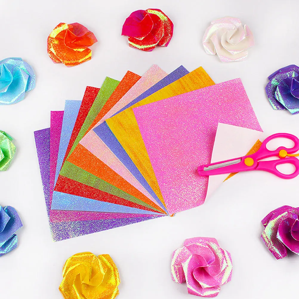 กระดาษแฟลชสำหรับงานโอริกามิ 100 แผ่น วัสดุมีประกายมุก สองด้าน ขนาด 10 ซม. 20 ซม. สำหรับงานฝีมือ งานประดิษฐ์ โครงการโรงเรียน และตกแต่ง