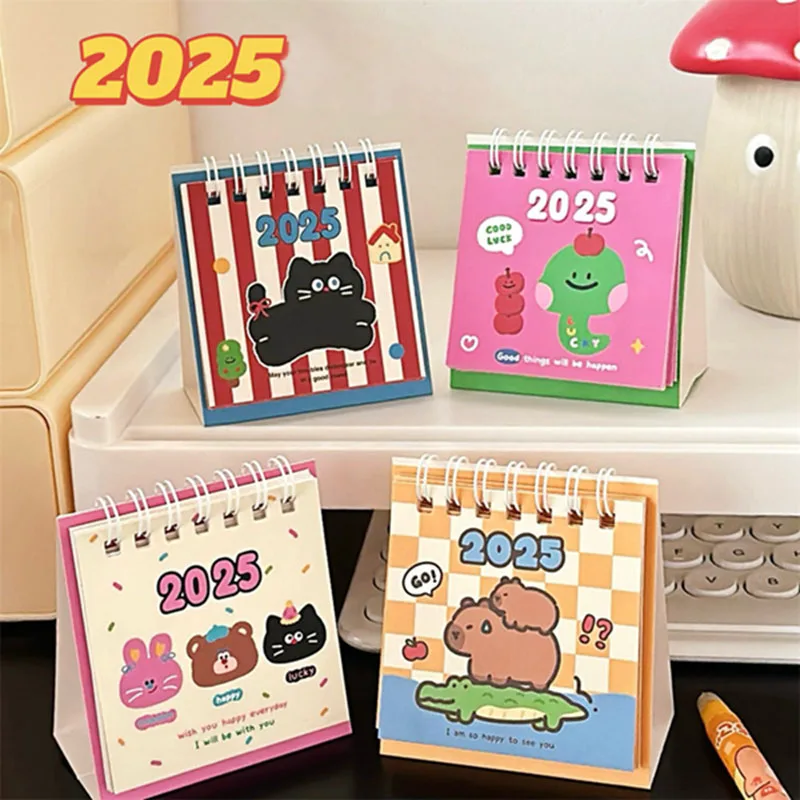 2025 Loose Leaf Ring Calendar Cartoon Animals Mini Calendar Student Date Record Calendar Book Decoration Desktop Ornaments Gifts