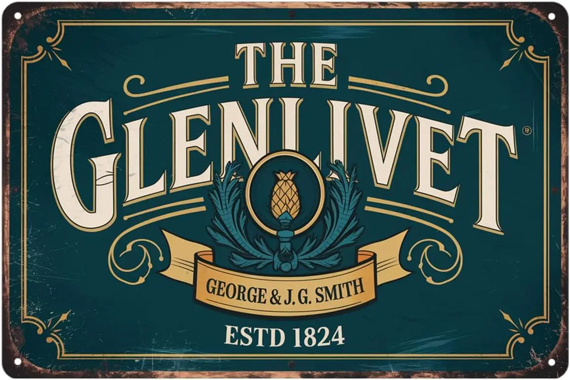 Letrero de metal vintage Glenlivet Whiskey, decoración del hogar para pub, bar, 8 x 12, fácil de colgar