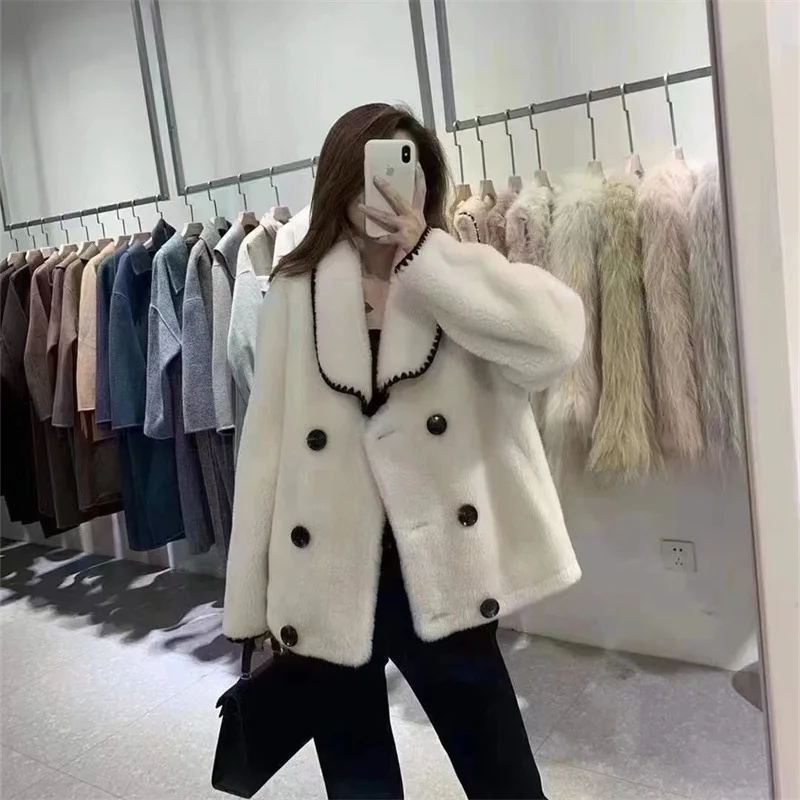 24 year autumn and winter new style socialite real lamb fur integrated sheep shearing particles slimming fur coat