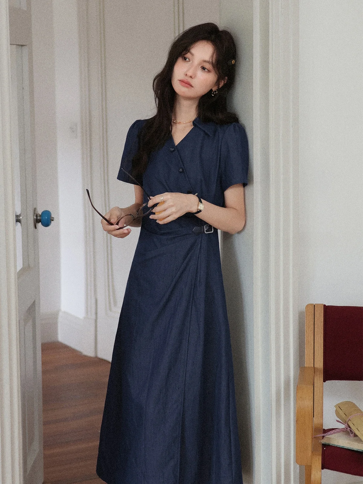 Col Ele ort Sve Dr femme bleu longue Dr été taille cintrée jupe trapèze décontracté Sle marque chinoise