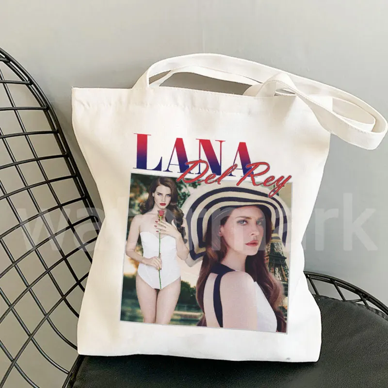 Lana Del Rey Fans Tote Shopping Bag Bolsas De Tela Handbag Woven Reciclaje Tote Bolsa Compra Sac Toile Shopper Bolso Canvas Bag