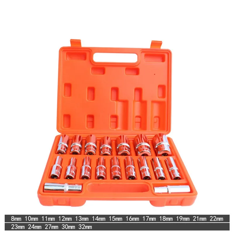 18pcs lengthen Manual auto repair tool sleeve set 8-32mm 1/2 large hexagonal Torx sleeve combination