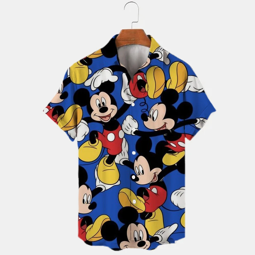 

New Fashion Cartoon Mickey Mouse Men's Printed Shirt Casual 3D Short Sleeve Lapel Shirt S-5XL