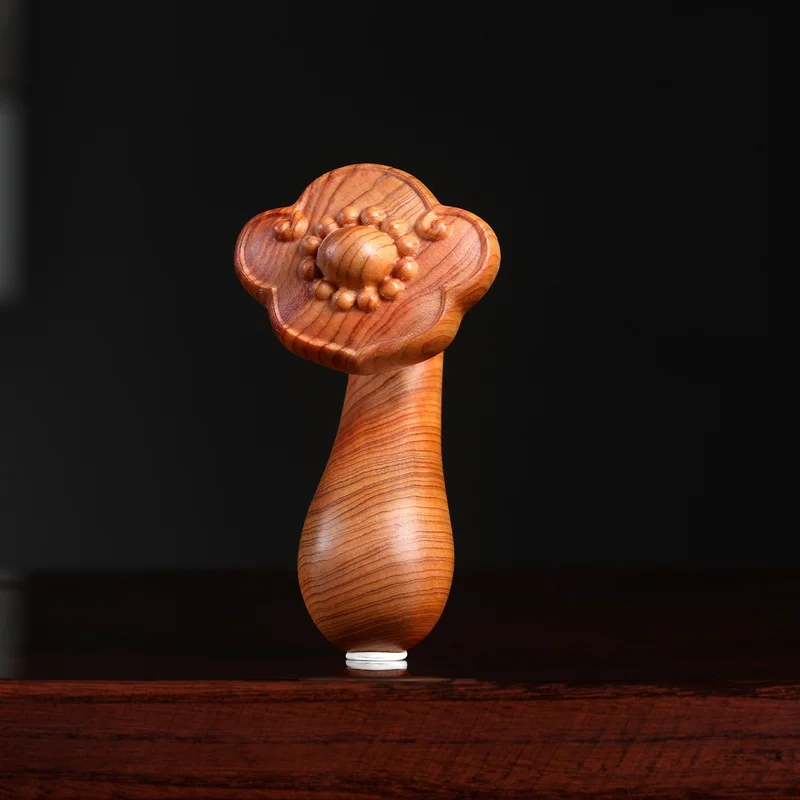 Hand Carved Cliff Cypress Wood Ruyi Scepter Figurine Feng Shui Good Fortune Prosperity Desktop Ornament Lucky Gift
