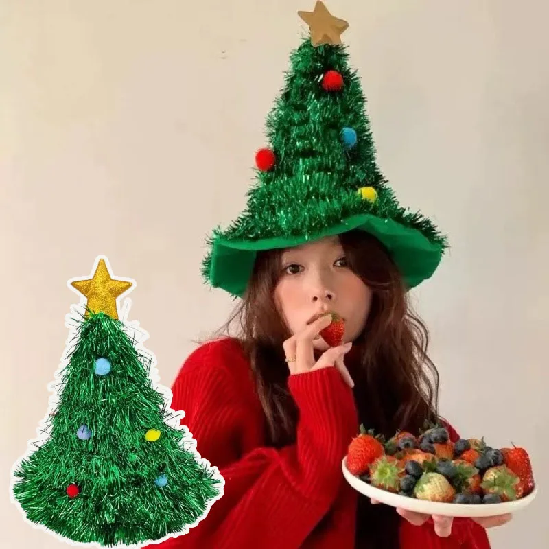 1-2PCS Christmas Hat Tinsel Party Costume Headwear for Adults Kids Holiday Dress Up Photo Props Christmas Celebration Decoration
