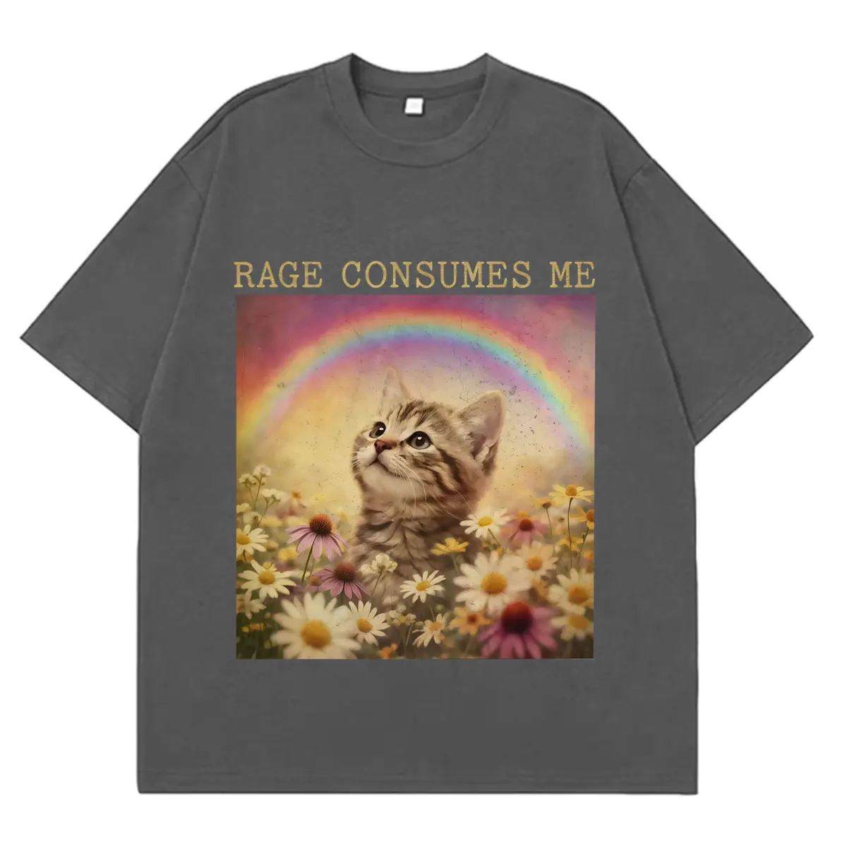 Rage Consumes Me Funny Cat Meme T-shirt Men Women Aesthetic Trend T-shirt Summer Short-sleeved Loose Casual Cotton T-shirts Tops