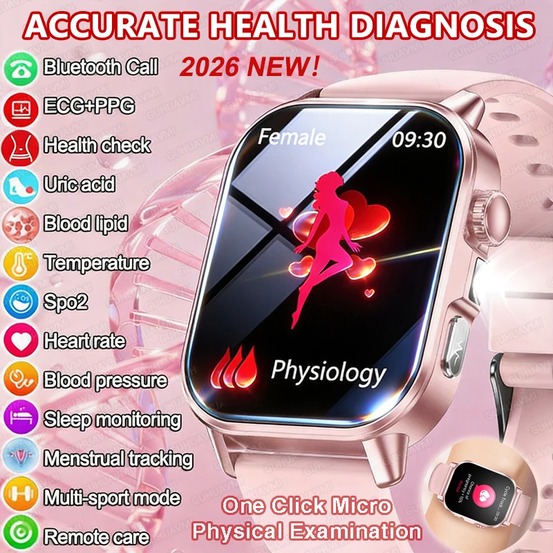 

New ECG+PPG Blood pressure Diagnosis Smart Watch Women Blood Lipid Uric Acid Bracelet Women Menstrual Body Health Tracker Watch