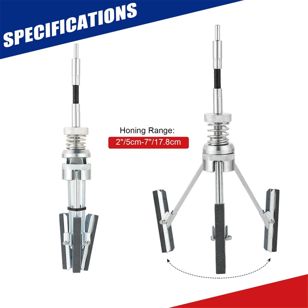 Engine Cylinder Hone Adjustable Deglazer Set for Grinding Holes From 2In-7In in Diameter, with 3 Replaceable Stone (3In)