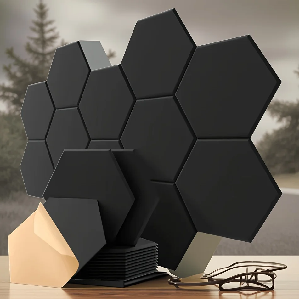 

12 Pack Acoustic Panels Self Adhesive Sound Proof Foam High Density Sound Acoustic Foam Panel Hexagon Wall Panels in Home Office