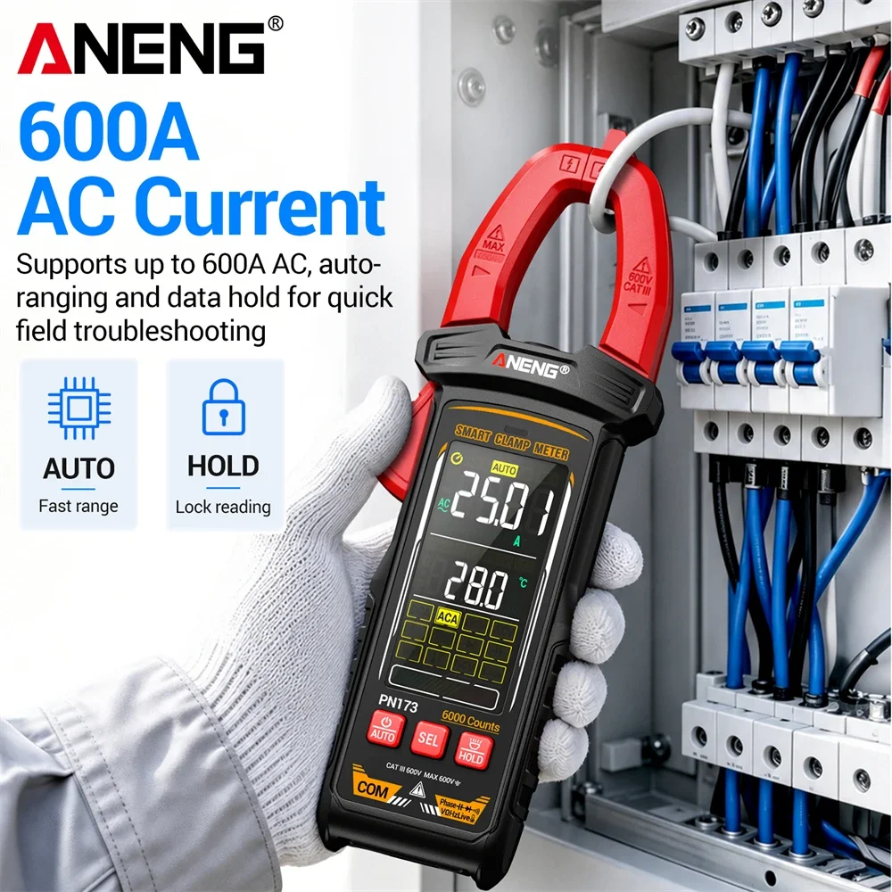 Digital Clamp Meter ANENG PN173 6000 Counts AC Current AC/DC Voltage Resistance Capacitance Frequency NCV Phase Sequence Tester