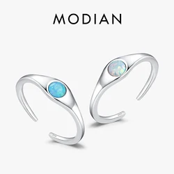 MODIAN 925 Sterling Silver Minimalist Round Shining Opal Opening Ring Trendy Adjustable Smooth Rings For Women Fine Jewelry Gift
