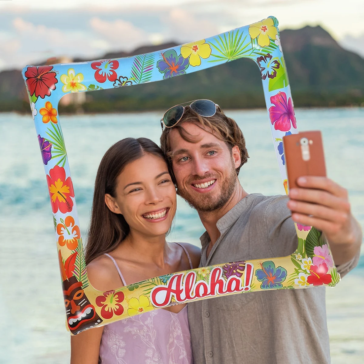 1pc Plastic Inflatable Photo Frame Aloha Tropical Floral Hawaiian Beach Summer Pool Party Luau Event Photo Booth Props Supplies