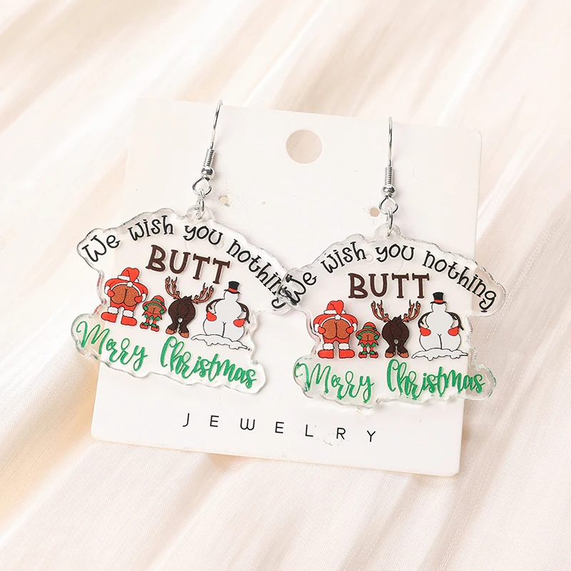 1Pair Christmas Animals Woman Dangle Earrings Acrylic  Bow OMG Santa Drop Earrings For Girl Birthday Gift