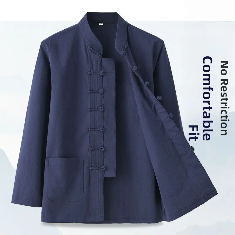 

Ретро чистый хлопок китайский Sle irt мужской эластичный воротник на пуговицах основание irt Slim Fit Long Sve осень-весна Faion