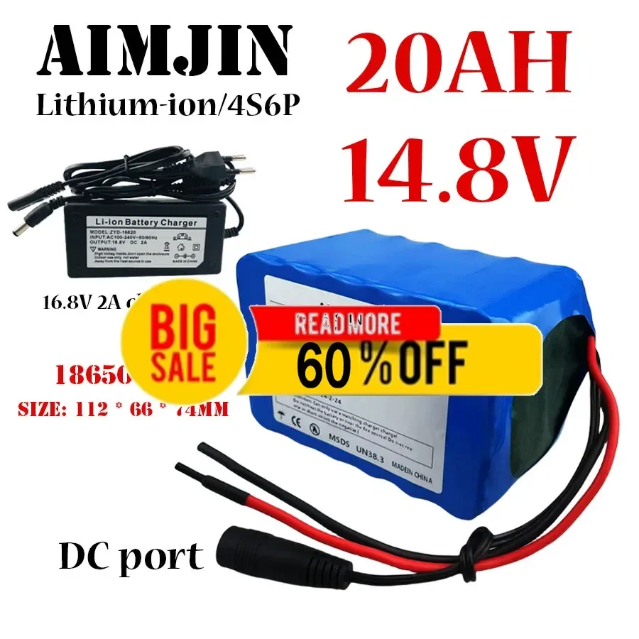 🌈🌈AIMJIN 4S6P 14.8V 20000mAh rechargeable lithium battery pack 18650 built-in BMS for night fishing lights, heater, subwoofer