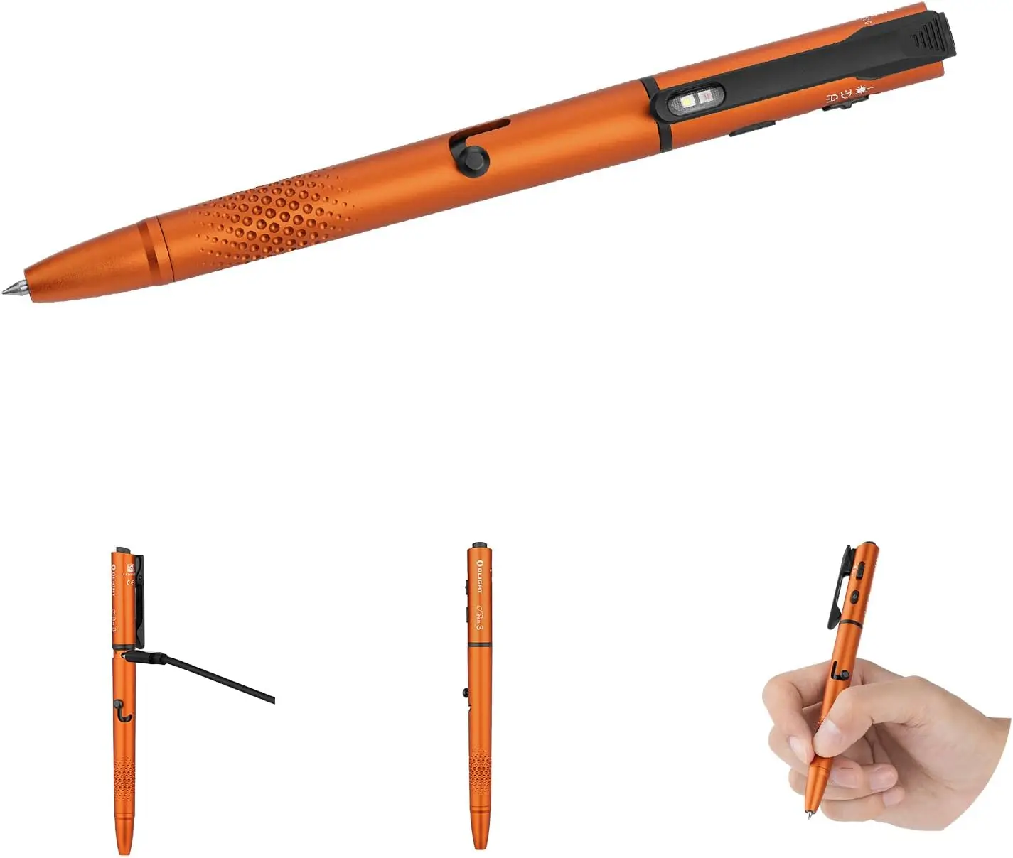 O'Pen 3 EDC Pen Light, haz verde de 120 lúmenes, linterna LED recargable USB-C, naranja