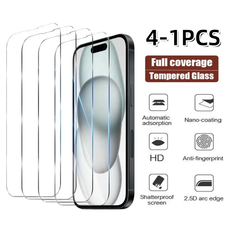 1-4PCS Easy To Install For IPhone 18 17 Pro Max 16 15 14 Plus 16 15 14 13 12 11 Pro X XS Dustproof Screen Protectors Compatible