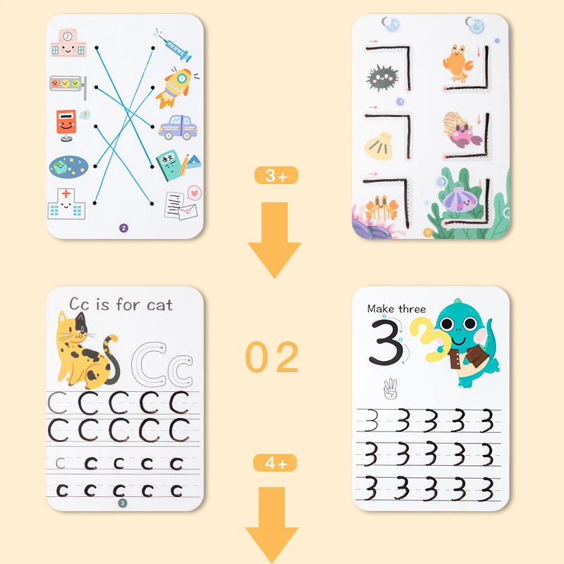 كتاب تتبع سحري للأطفال ، كتب مونتيسوري التعليمية للأطفال ، التدريب على التحكم بالقلم ، كتاب الخط القابل لإعادة الاستخدام #3