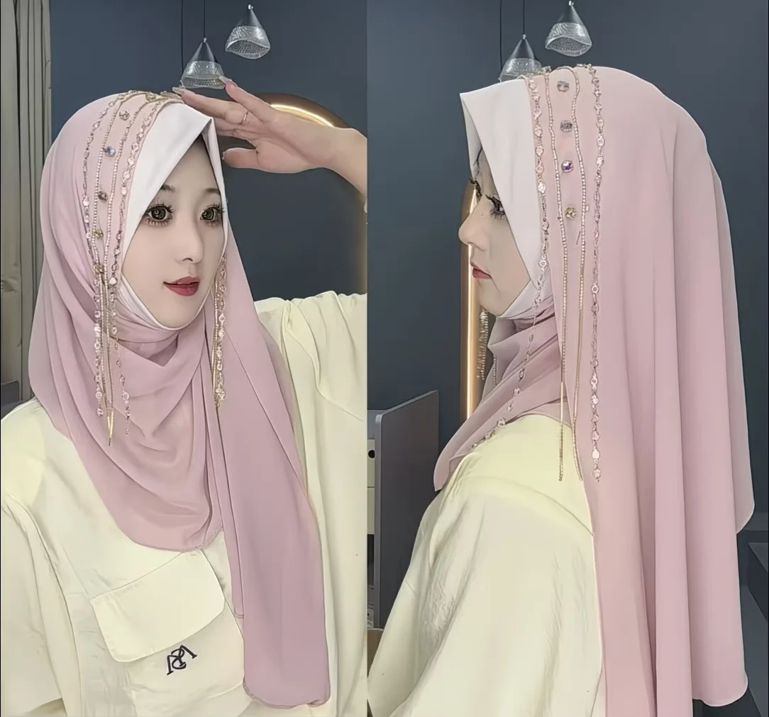 2026 Fashion Muslim Girls Tassels Wrap Instant Hijabi Scarves 6
