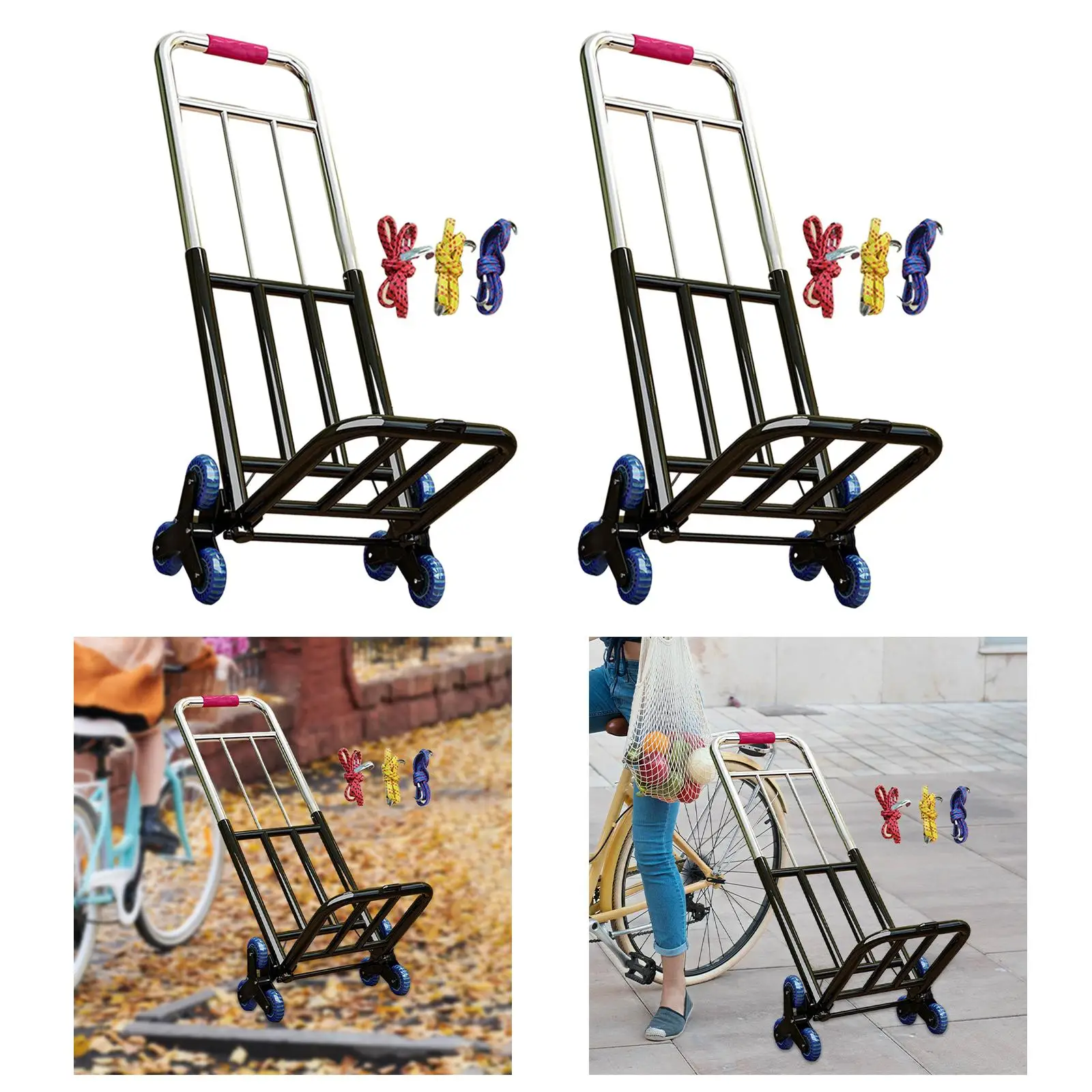 Portable Adjustable Foldable Hand Trolley Cart Adjustable Handle Stair Climbing Cart for Household Transport Trailer