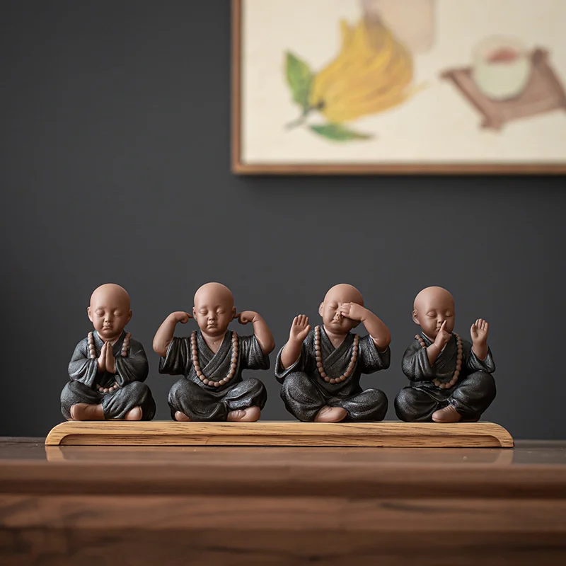 

Chinese purple sand tea pet four little monks decoration home decoration tea playing tea ceremony ceramic small Shami tea set