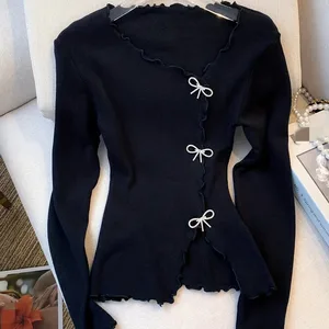 Schwarz/weißer fester Salat Garrison Bowknot Pullover Y2k lässiger Pullover für Frühlings- und Herbst Frauenkleidung 10 Hauptverkauf Pullover Schwarz Frauen - №3