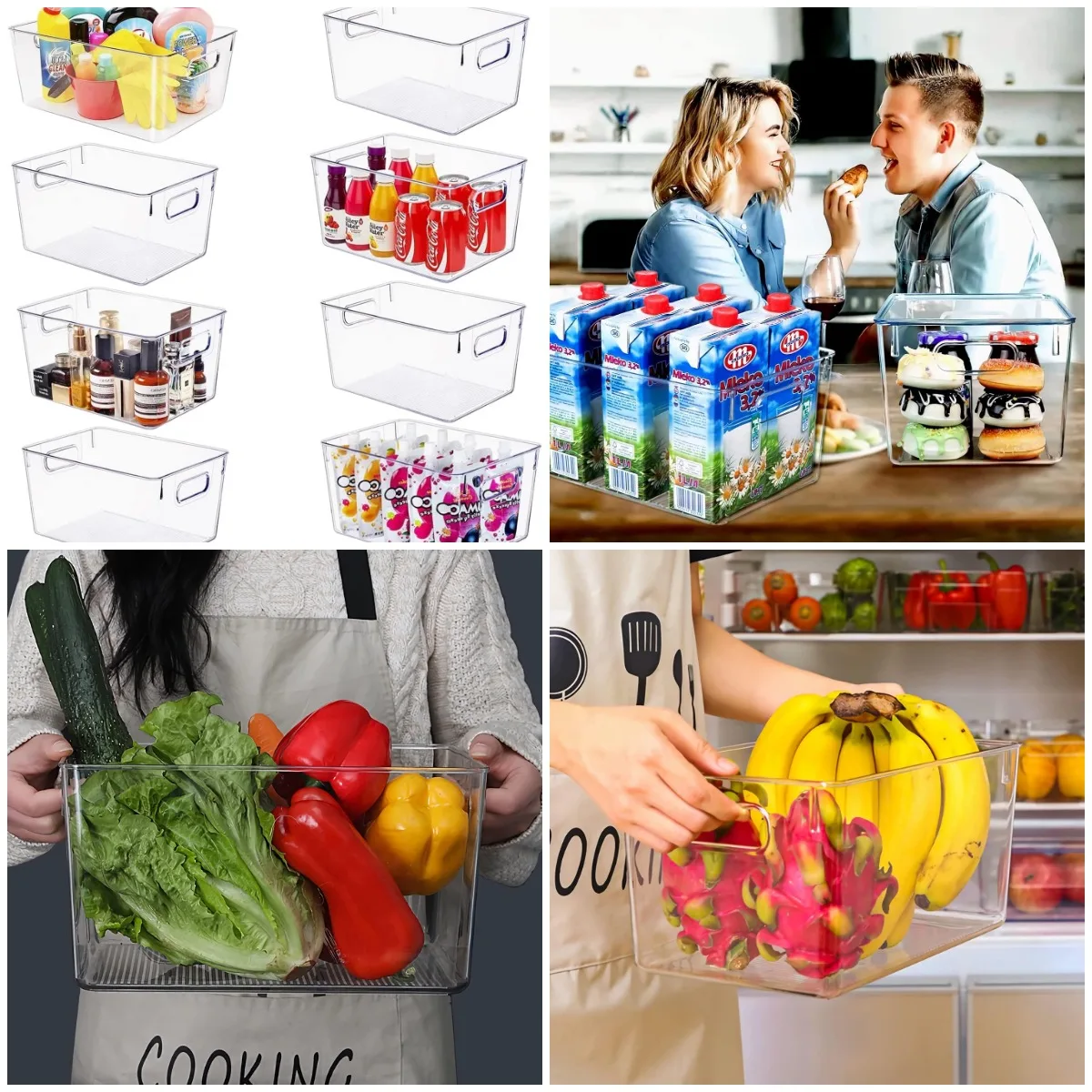 

8L Clear Plastic Storage Bins Set for Pantry & Kitchen Organization