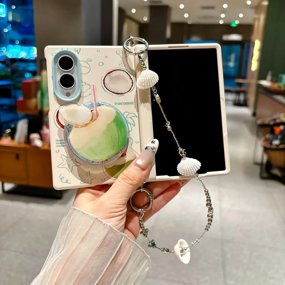 Cartoon For Samsung Galaxy Z Fold 8 Wide Bracelet Holder Phone Case Magsafe Magnetic Hinge Protective PC Hard Shell Back Cover