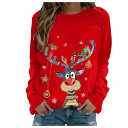 New Women's Casual Fashion Winter Christmas Print Long Sleeve O-Neck Pullover Top