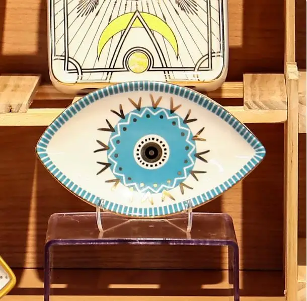 Nordic Round Ceramic Plate Devil's Eye Ring Necklace Jewelry Tray Teacups Coasters Ceramic Jewelry Tray Colorful Tray Ornaments