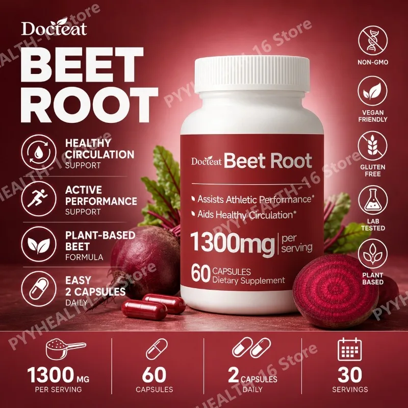 Docteat Beet Root Extract Capsules 1300mg per Serving Plant Based Daily Wellness Supplement for Men and Women 60 Capsules