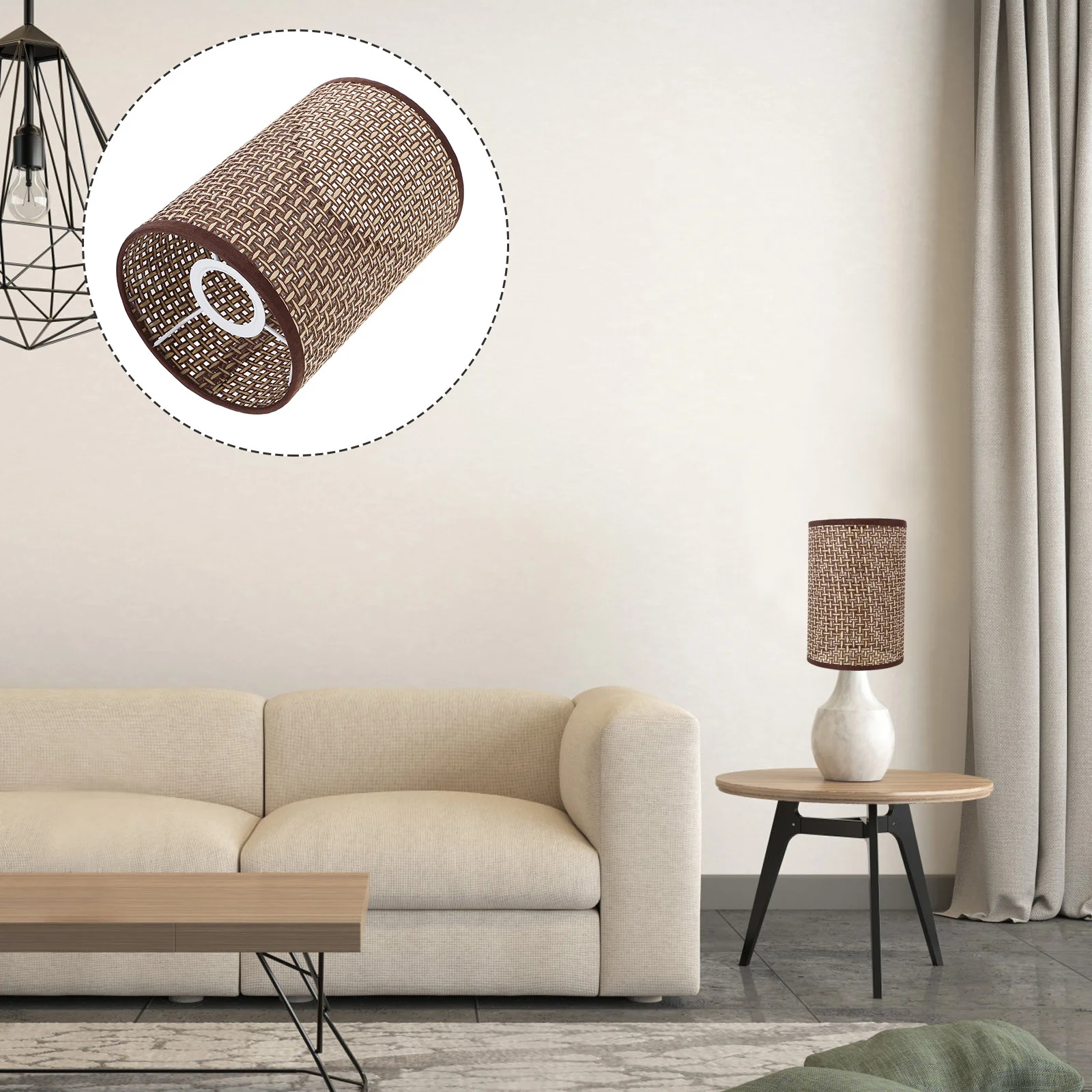 Rattan Shade E14/E27 Base Table Lamp Cover Drum Style Woven Natural Light Decor Floor Lamp Replacement Holder For Living Room
