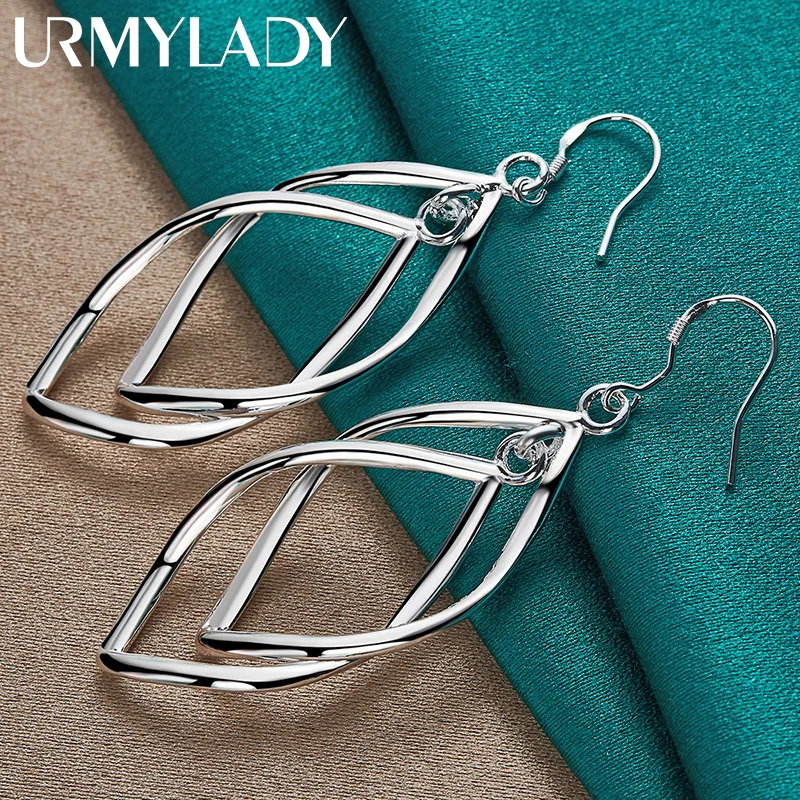 

URMYLADY 925 Sterling Silver Double Leaf Earrings For Women Wedding Party Fashion Charm Jewelry
