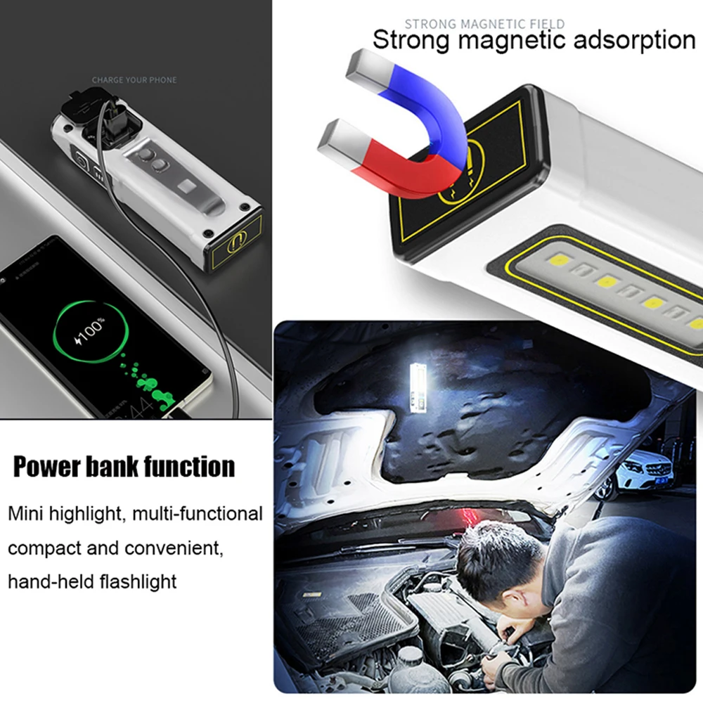 Multifunctional Mini LED Flashlight USB C Charging Portable Torch Dual Light Source with Pen Clip Emergency Lamp Camping Lantern