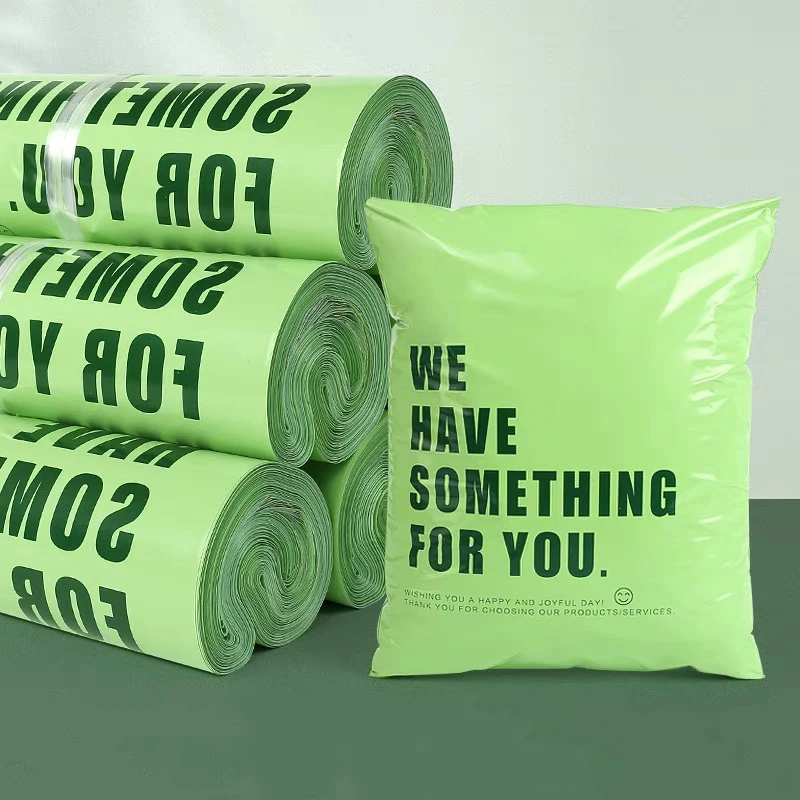 50Pcs/Lot Opaque PE Plastic Express Envelope Storage Bags Green Bag Red Logo Color Mailing Bags Self Adhesive Seal Courier Bag