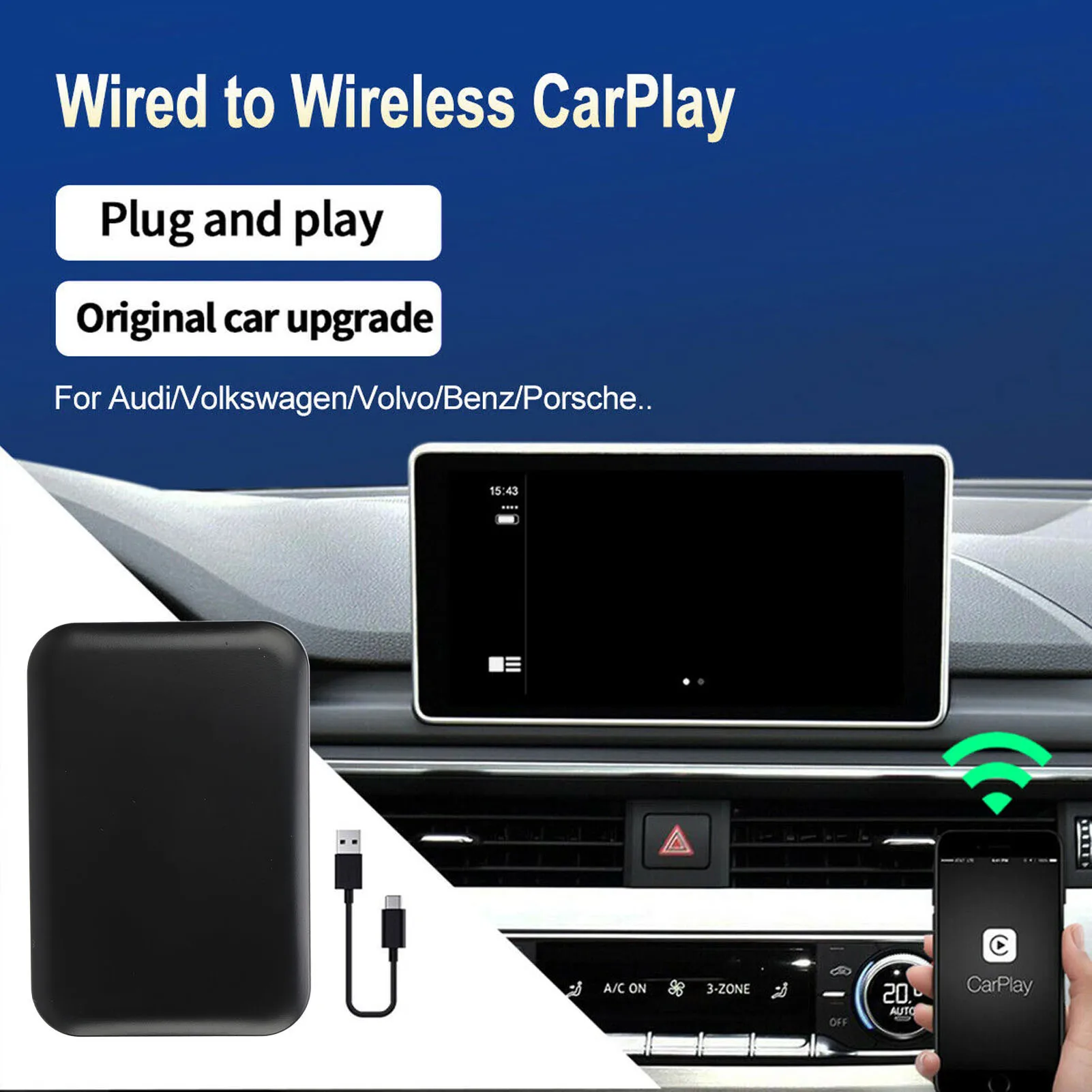 Carplay Box Carplay Box Wired to Wireless Multimedia Video Adapter Dongle Dual Connection  for Wired CarPlay Cars