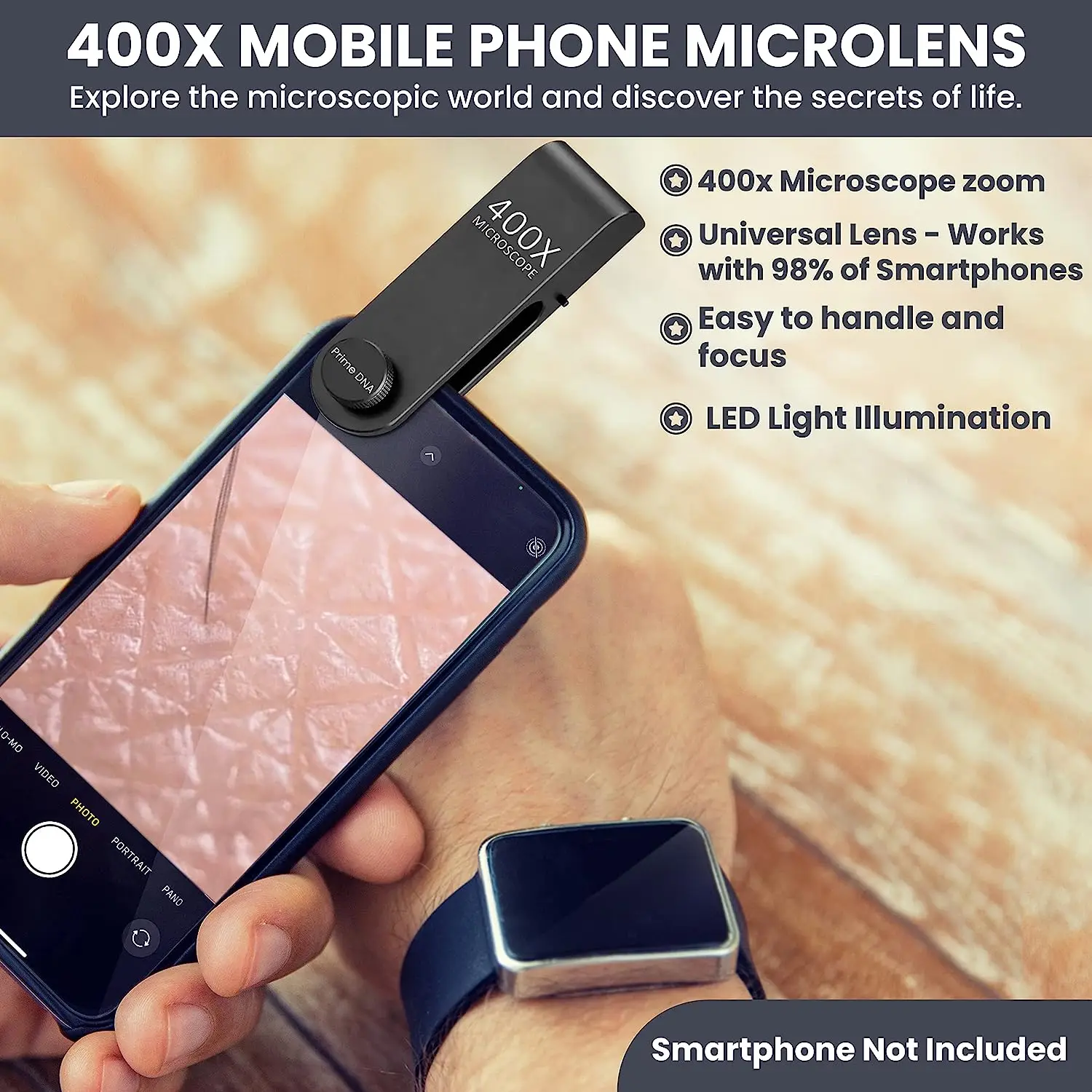 Microscopes 400X Mobile Phone Microscope Micro-Lens Universal Clip LED Light Pocket Mini Magnifying Glass Microscopes Tools