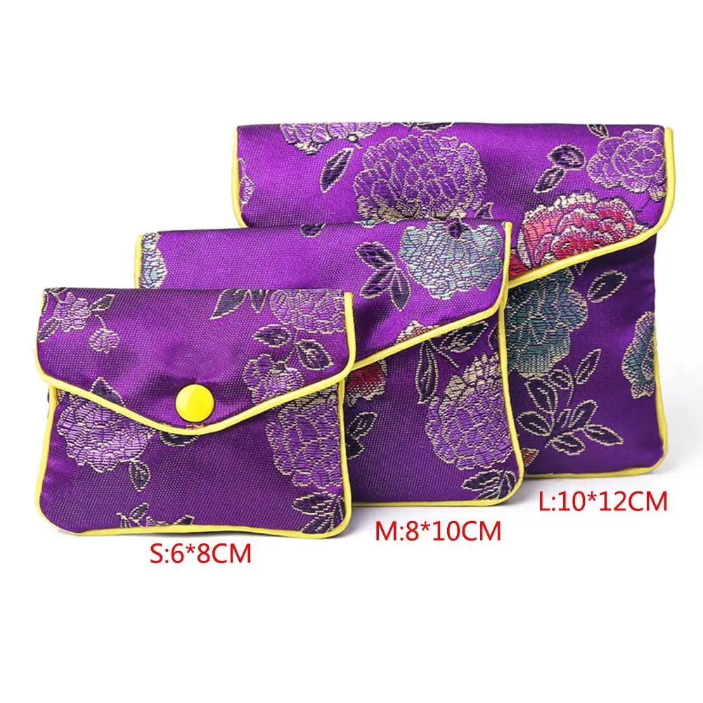 Gifts Purse Silk Embroidery Zipper Snap Coin Purse Floral Handmade Buckle Handbags Wallet Jewelery Storage Jewelery Bag